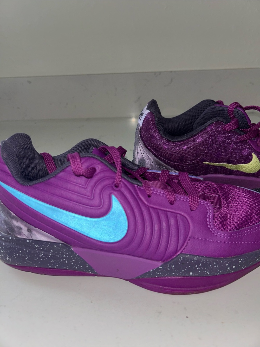 Nike Purple Basketball Sneakers with Blue and Gold Swooshes - Picture 2 of 4